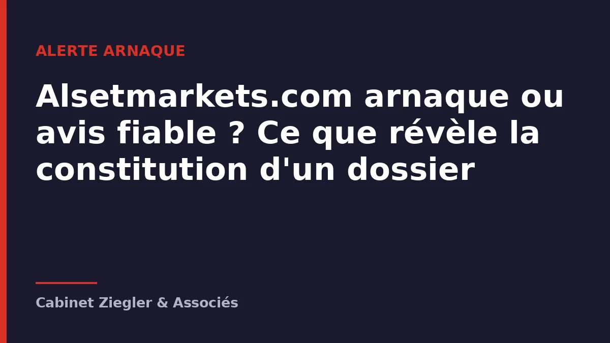 Alsetmarkets.com arnaque ou avis fiable ? Ce que révèle la constitution d'un dossier